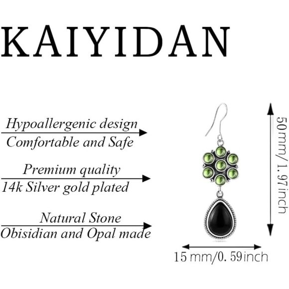 Osidian Flower Opal Tear Statement Vintage Long Summer Earring for Women Jewelry - Picture 4 of 9